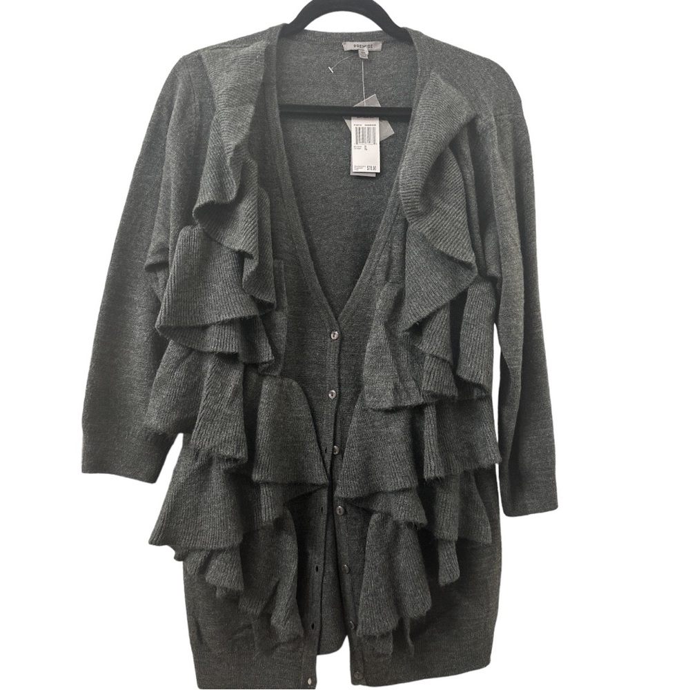 Premise Ruffle Front Button Down Sweater - XL